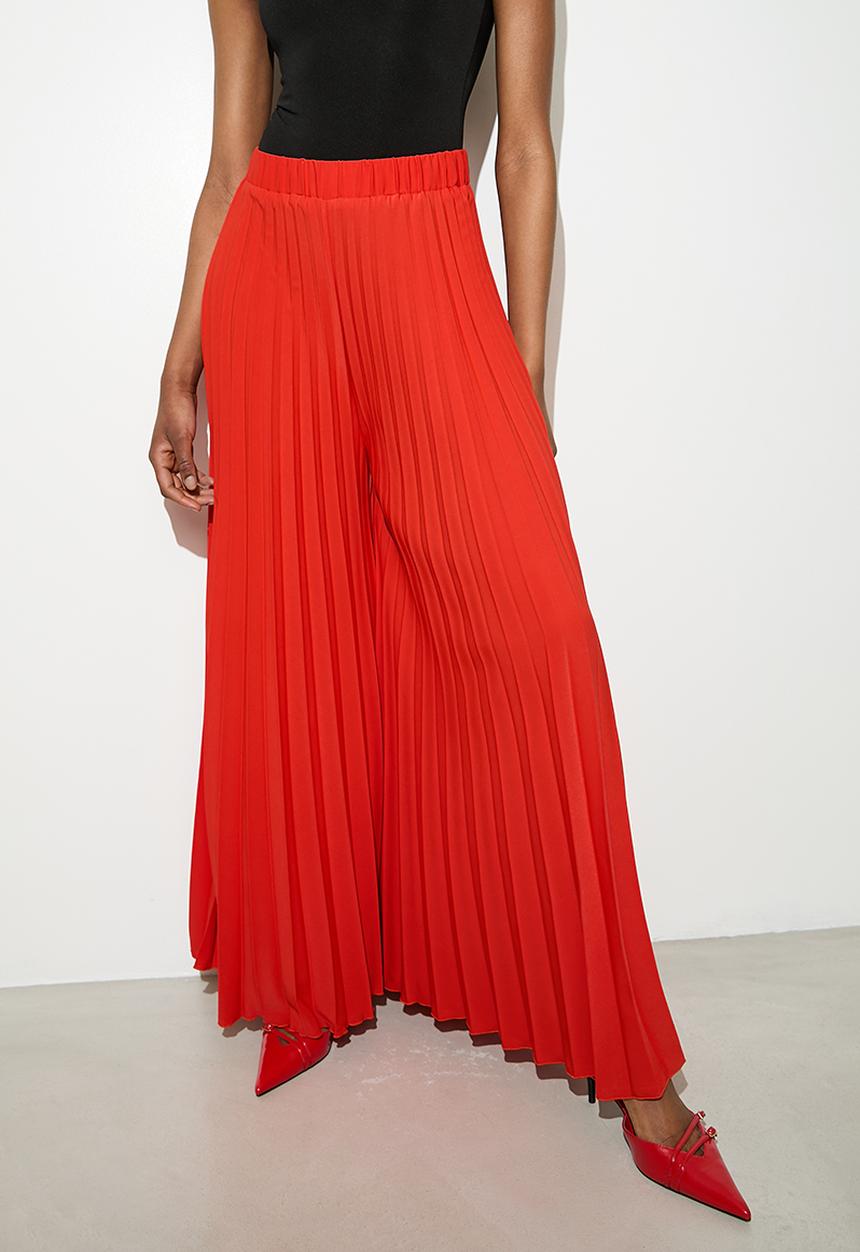 VELVET - Printed pleated palazzo - red