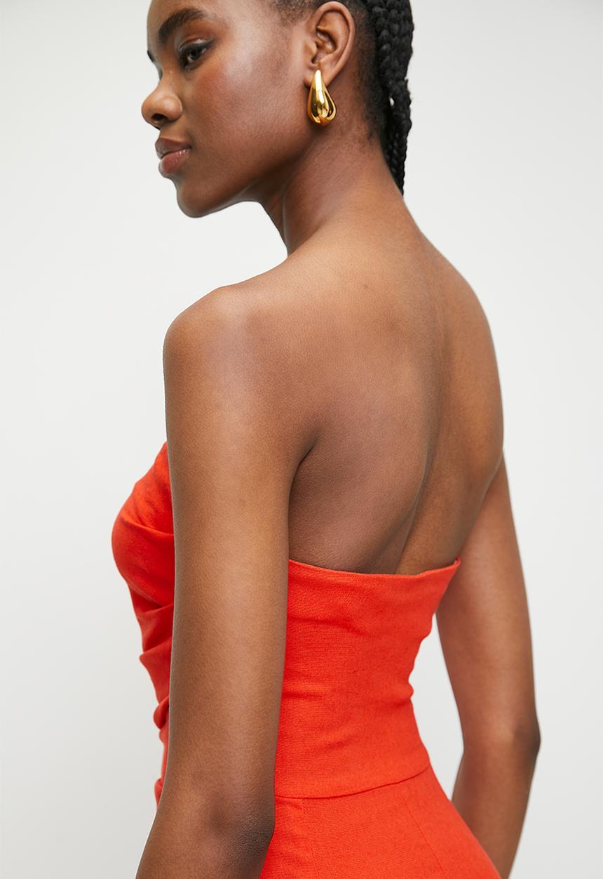 Superbalist - Linen blend bandeau mini dress - orange