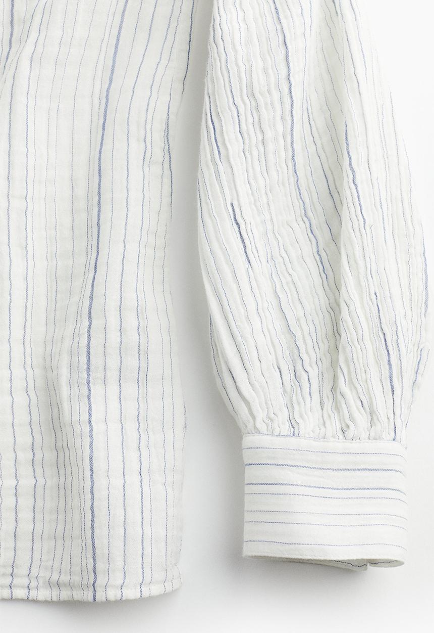 H&M - Double-weave blouse - white & blue striped