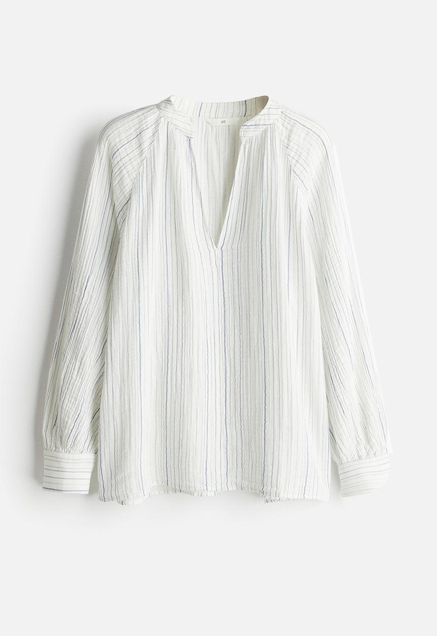 H&M - Double-weave blouse - white & blue striped