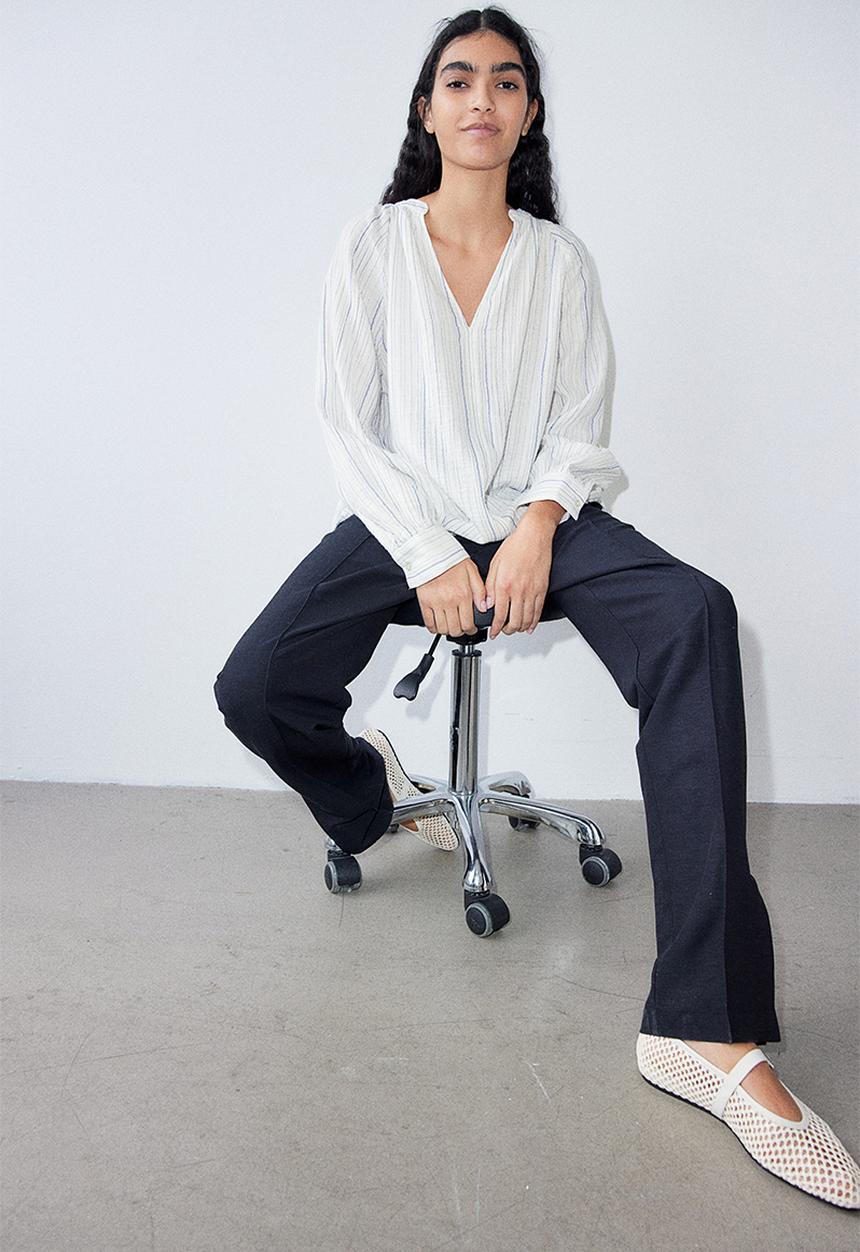 H&M - Double-weave blouse - white & blue striped