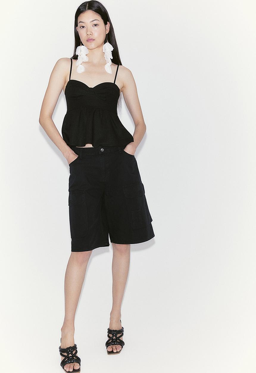H&M - Linen-blend bustier top - black