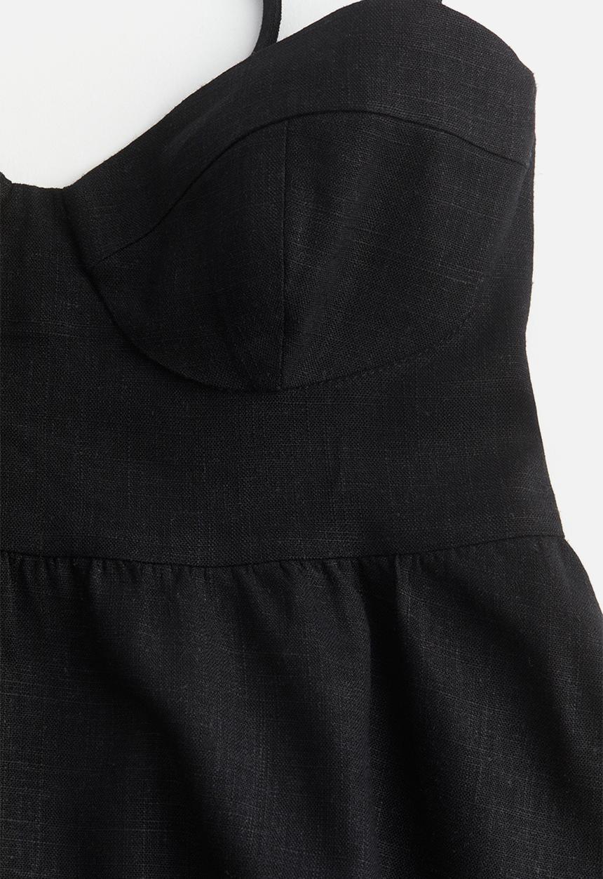 H&M - Linen-blend bustier top - black