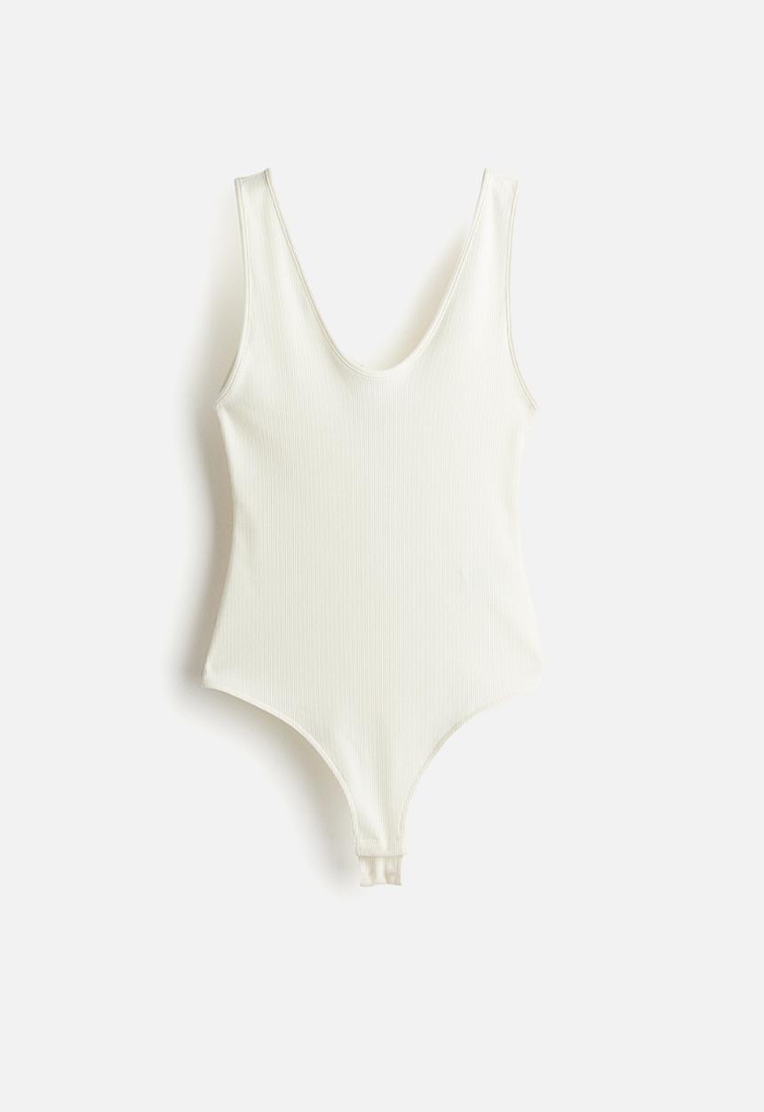 H&M - Ribbed thong body - white