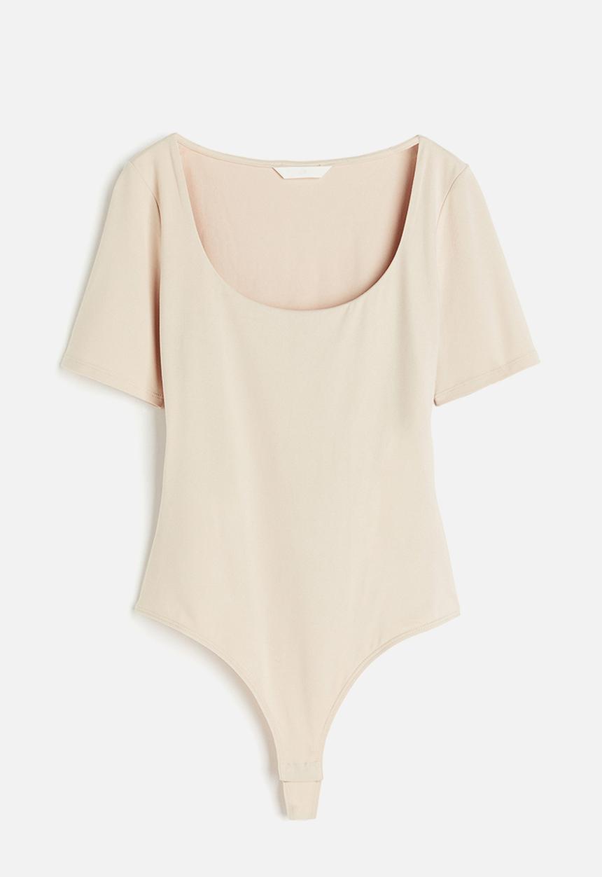 H&M - Short-sleeved thong body - light beige