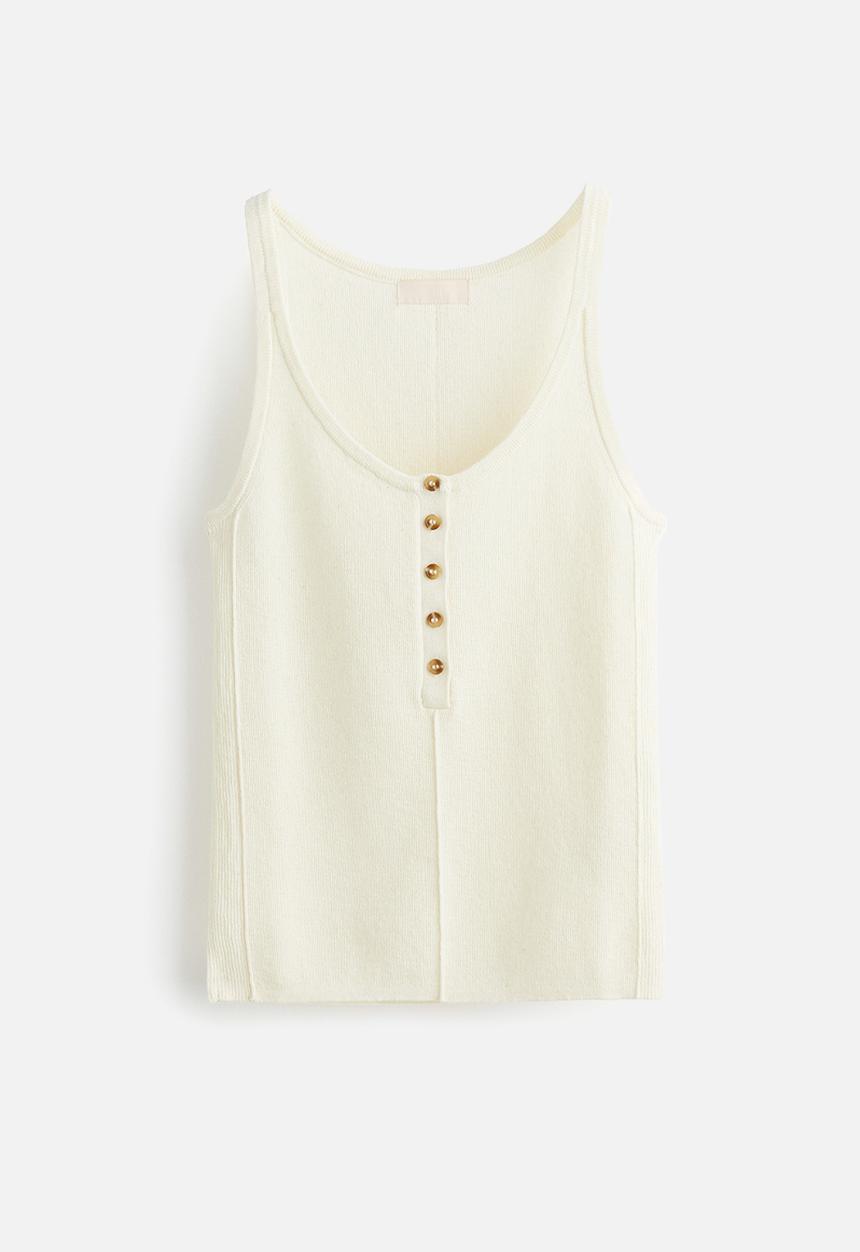 H&M - Fine-knit button-front vest top - cream