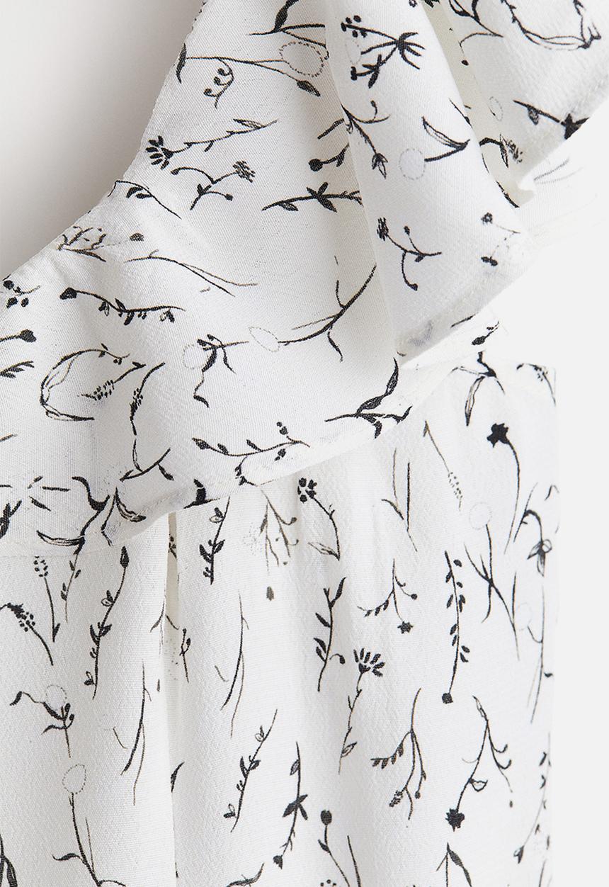 H&M - Frill-trimmed top - white patterned