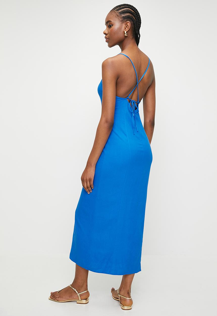 Superbalist - Linen blend cami column dress - blue