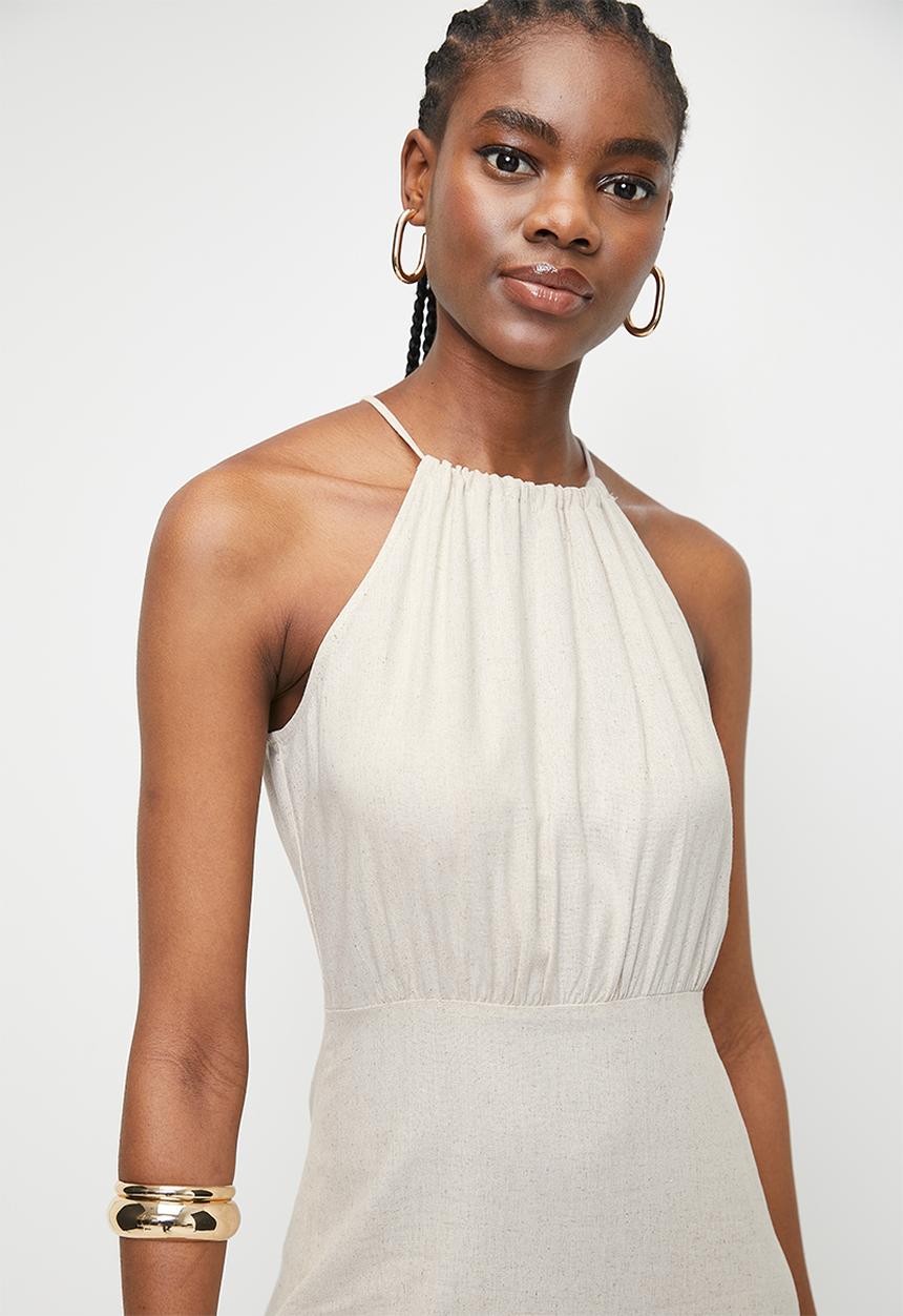 Superbalist - Linen look halter slip dress - natural