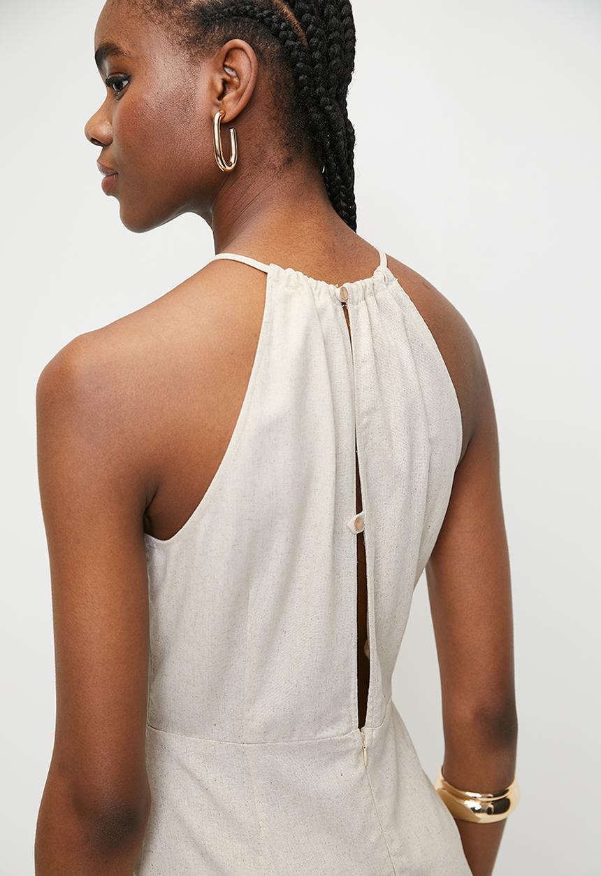 Superbalist - Linen look halter slip dress - natural
