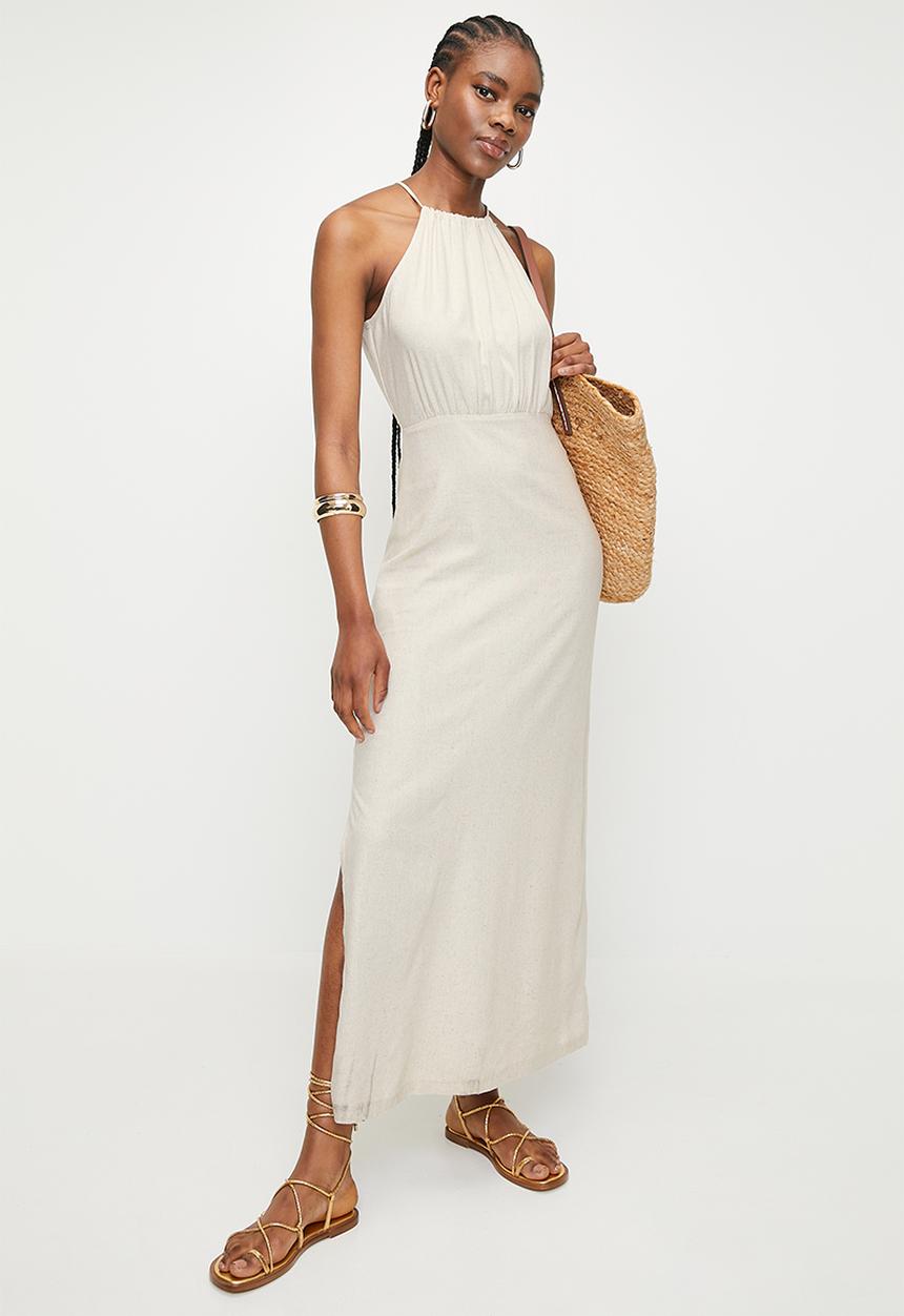 Superbalist - Linen look halter slip dress - natural