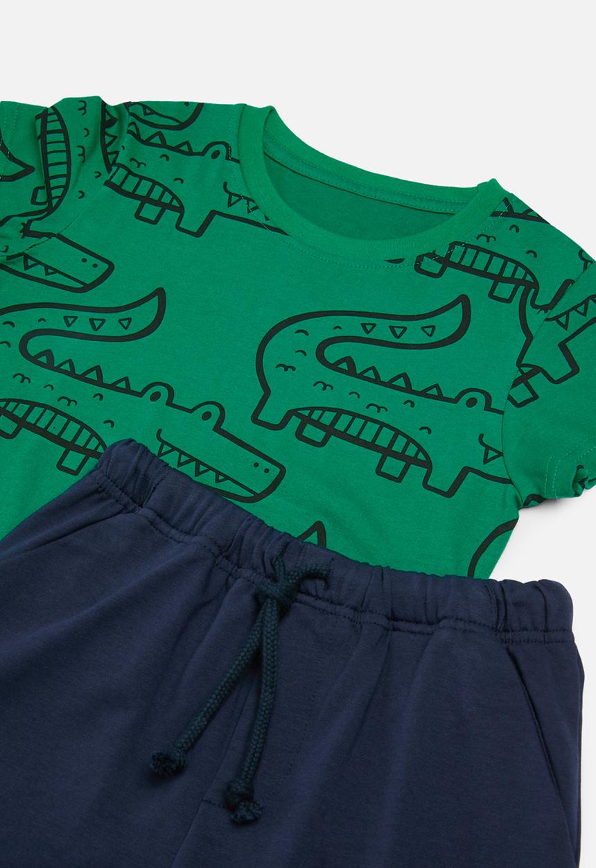Pop Candy - Dino tee & short set - green & navy