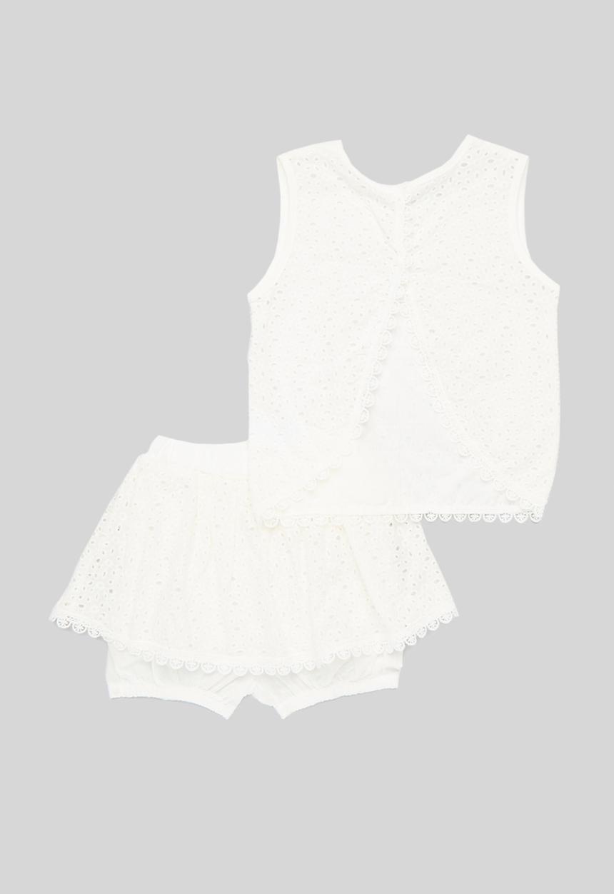 Pop Candy - Anglaise top and bottom set - white