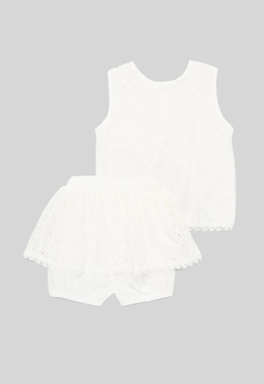 Pop Candy - Anglaise top and bottom set - white