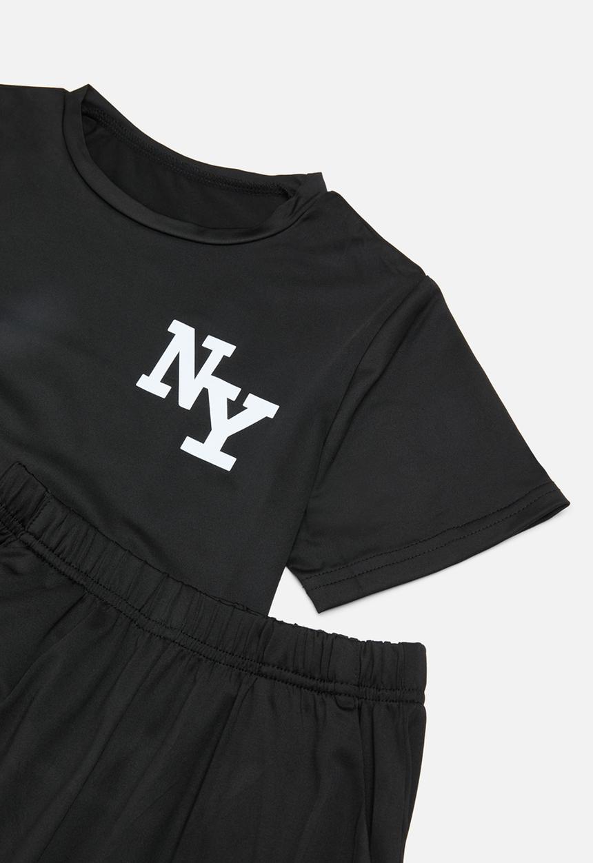 Pop Candy - NY crew tee & short set - black
