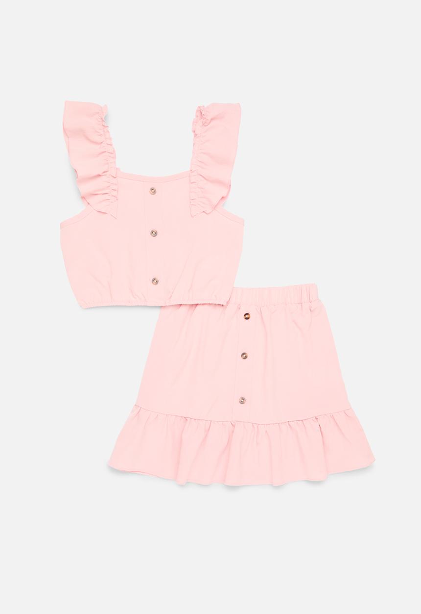Pop Candy - Button front top & skirt set - pink