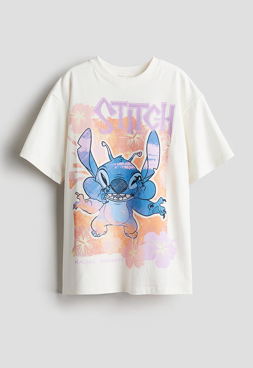 H&M - Oversized printed T-shirt - white lilo & stitch