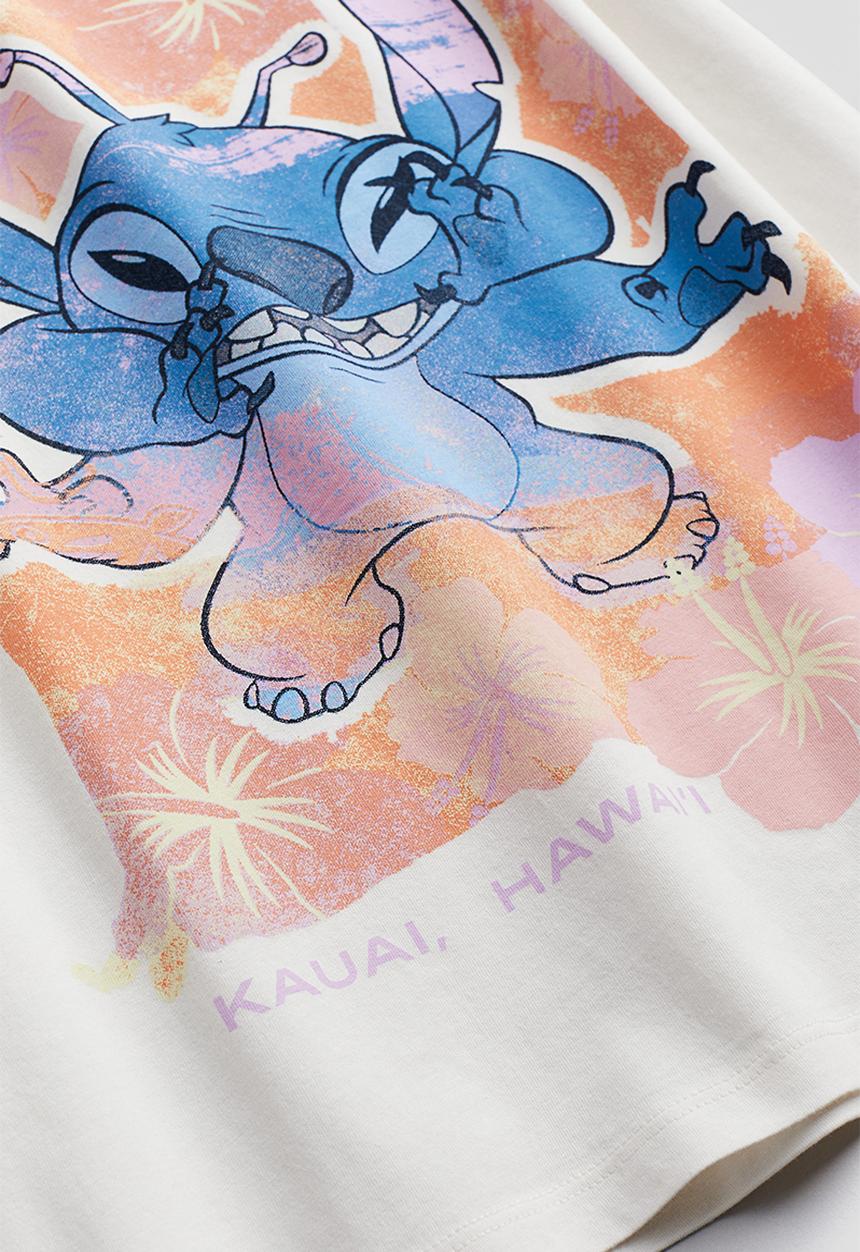 H&M - Oversized printed T-shirt - white lilo & stitch
