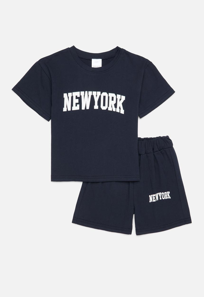 Pop Candy - New york top and short set - navy blue