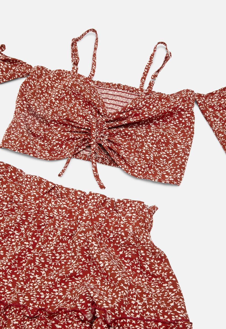 Pop Candy - Drawstring front top and skirt set - red