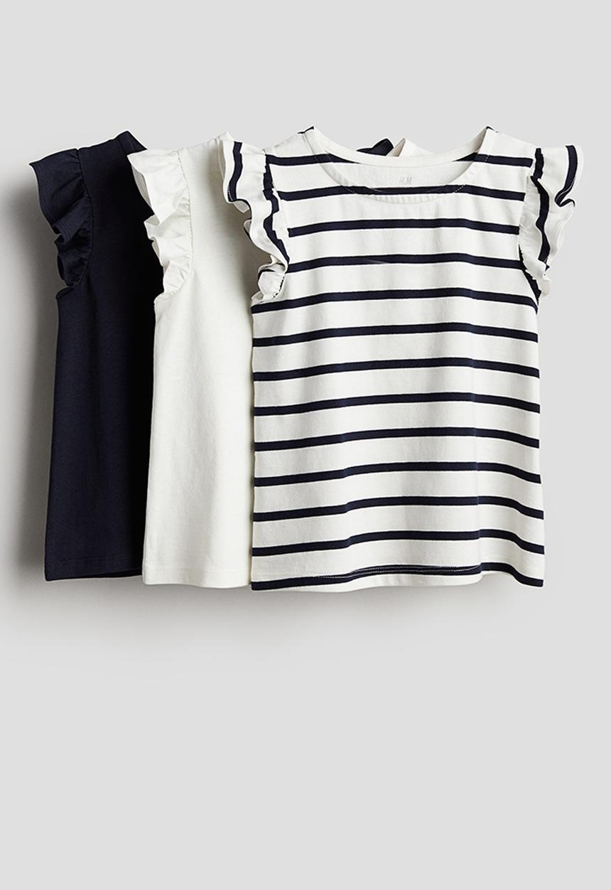 H&M - 3-Pack flutter-sleeved tops - navy blue white