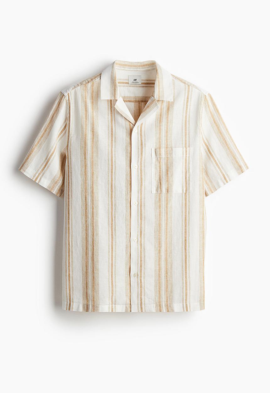 H&M - Regular fit linen-blend resort shirt - beige striped