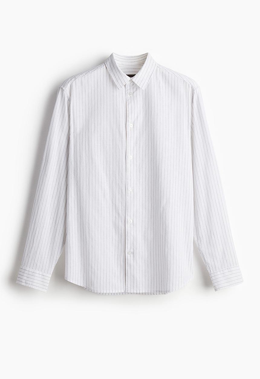 H&M - Regular fit linen-blend shirt - white striped