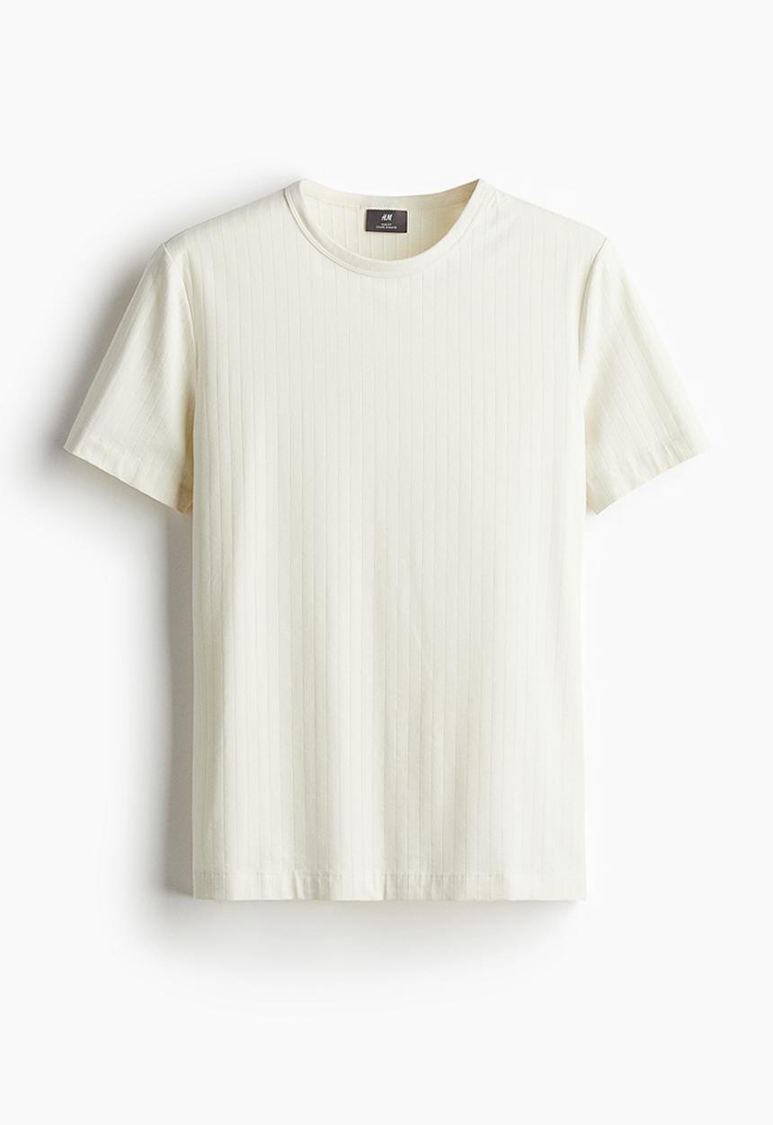 H&M - Slim fit ribbed lyocell-blend t-shirt - cream
