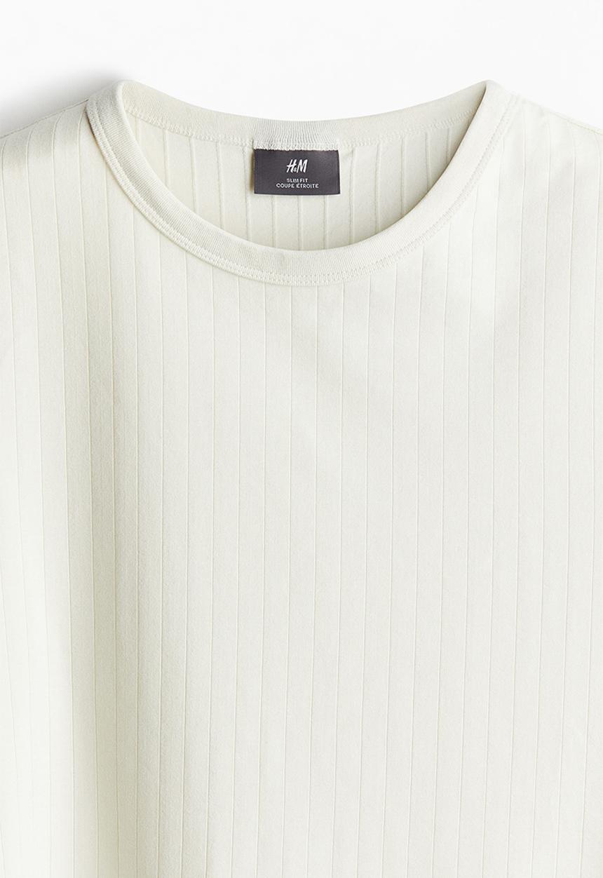 H&M - Slim fit ribbed lyocell-blend t-shirt - cream