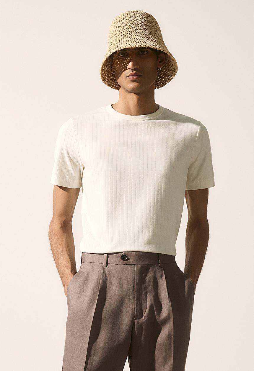 H&M - Slim fit ribbed lyocell-blend t-shirt - cream