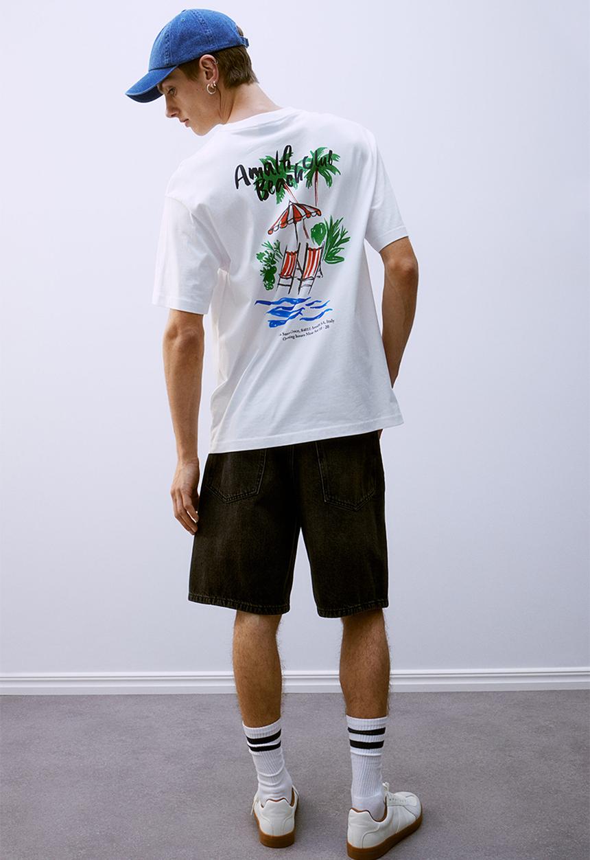 H&M - Loose fit printed T-shirt - white amalfi 
