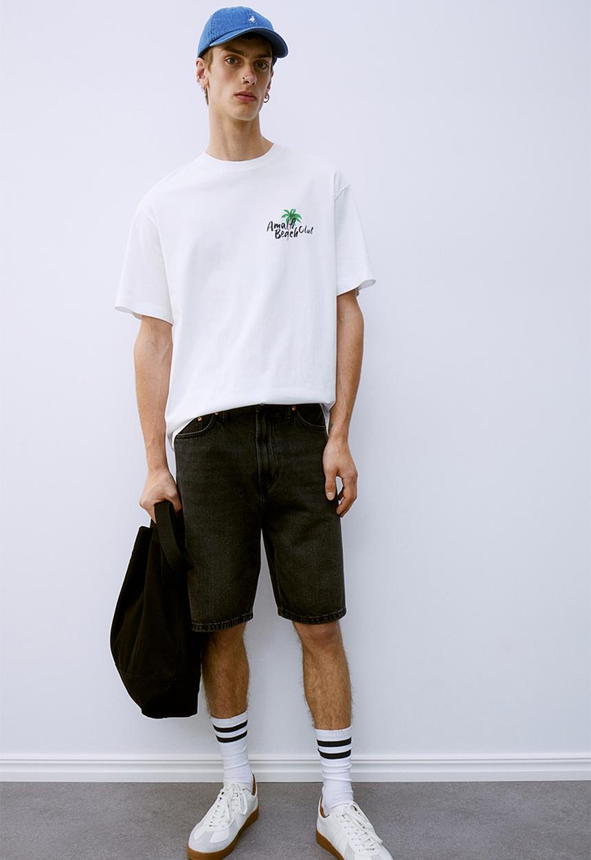 H&M - Loose fit printed T-shirt - white amalfi 