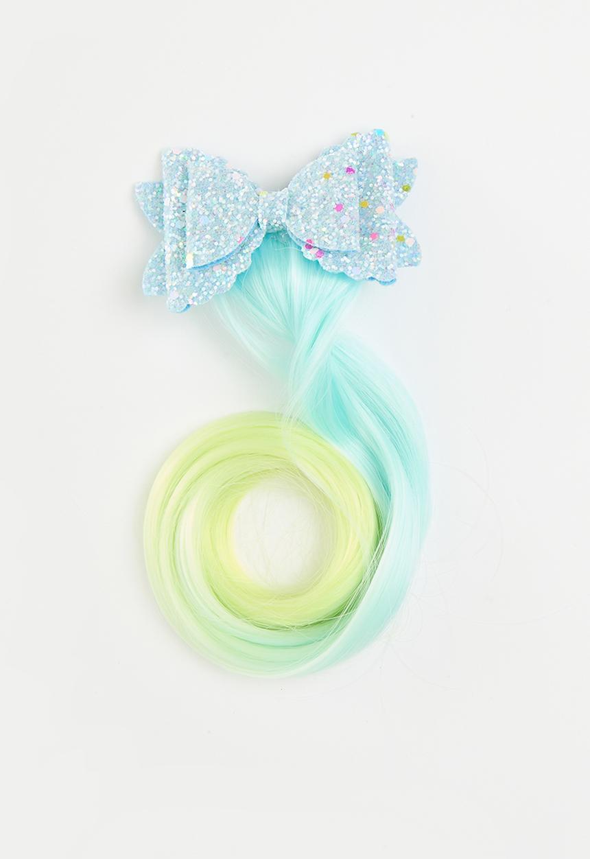 Pop Candy - sequined hair wig clip-aqua blue & yellow