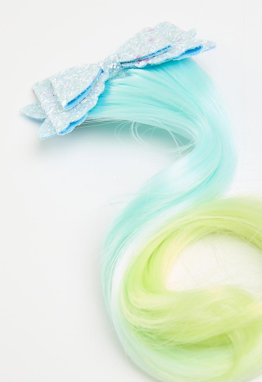 Pop Candy - sequined hair wig clip-aqua blue & yellow