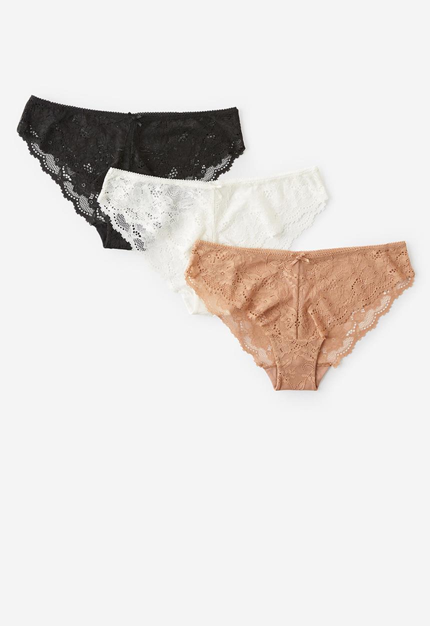 Cotton On - Everyday All Over Lace Bikini Brief 3 Pack - Multi