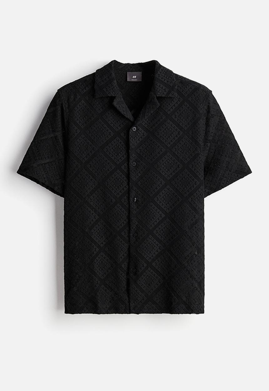 H&M - Regular fit crochet-look resort shirt - black