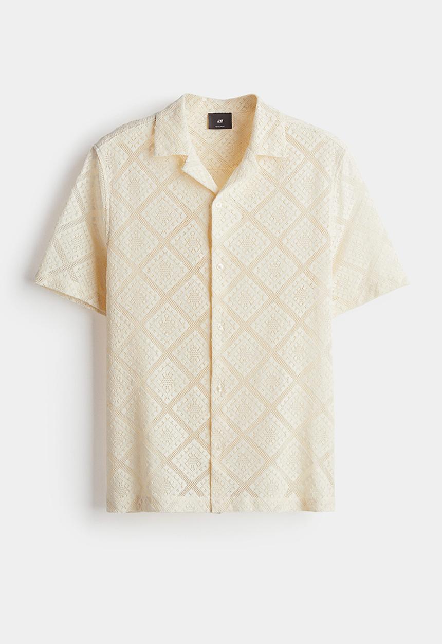 H&M - Regular fit crochet-look resort shirt - cream