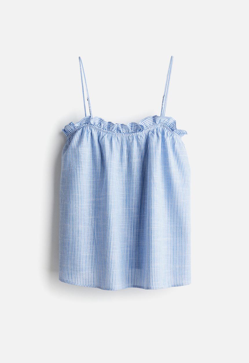 H&M - Frill-trimmed strappy top - blue/striped 