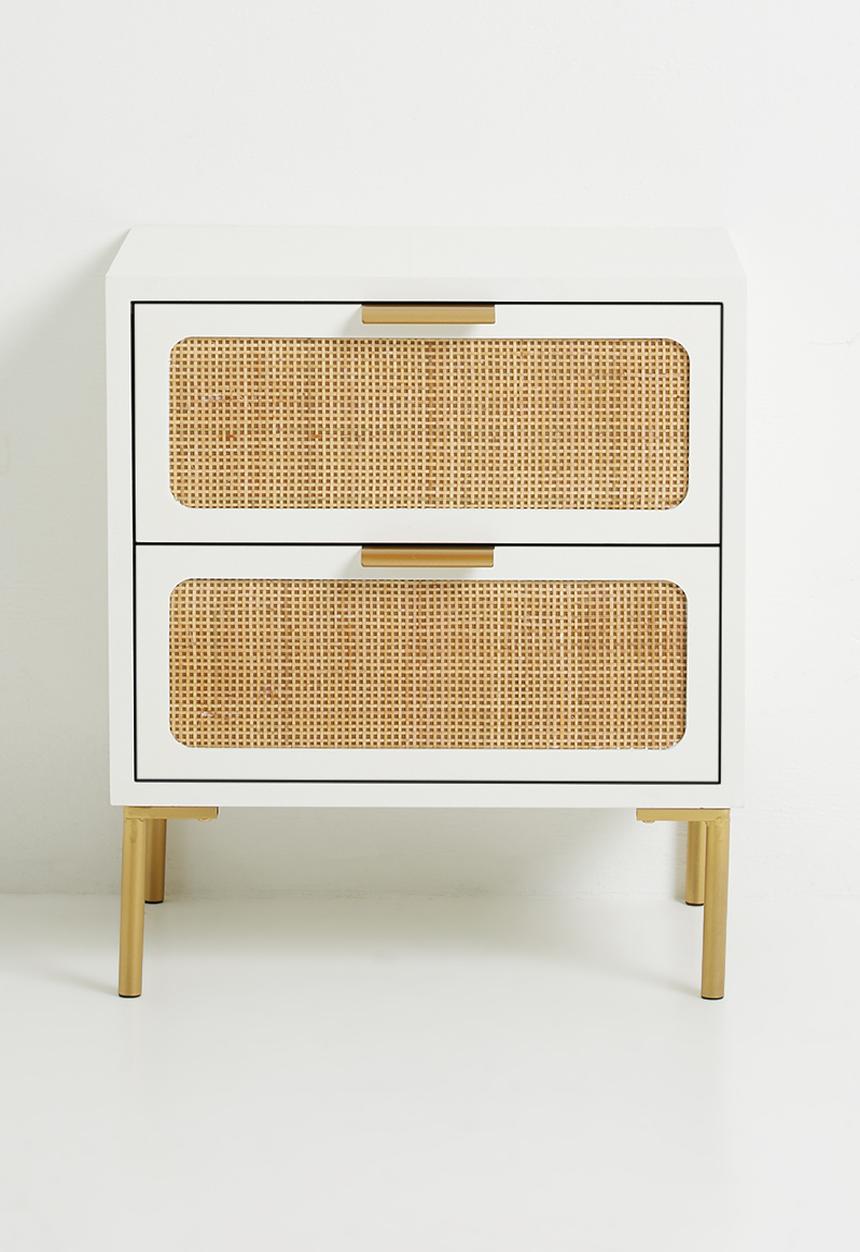 Sixth Floor - Theo rattan bedside table - Natural & white