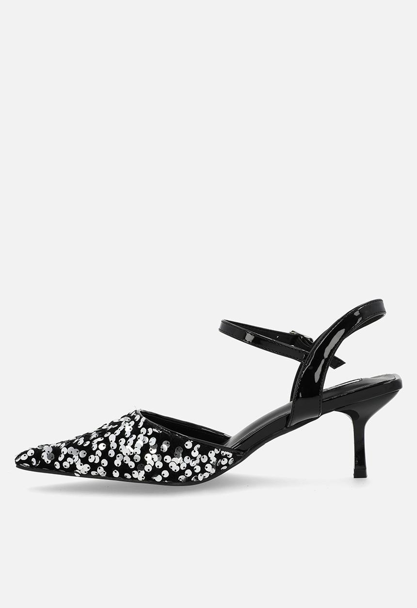 Plum - Sparkle slingback heel - black & silver
