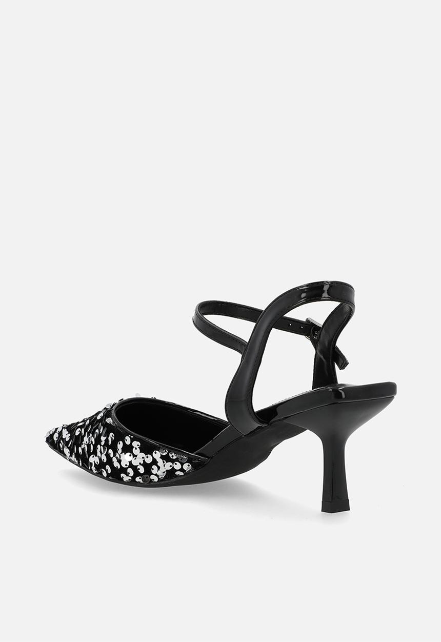 Plum - Sparkle slingback heel - black & silver