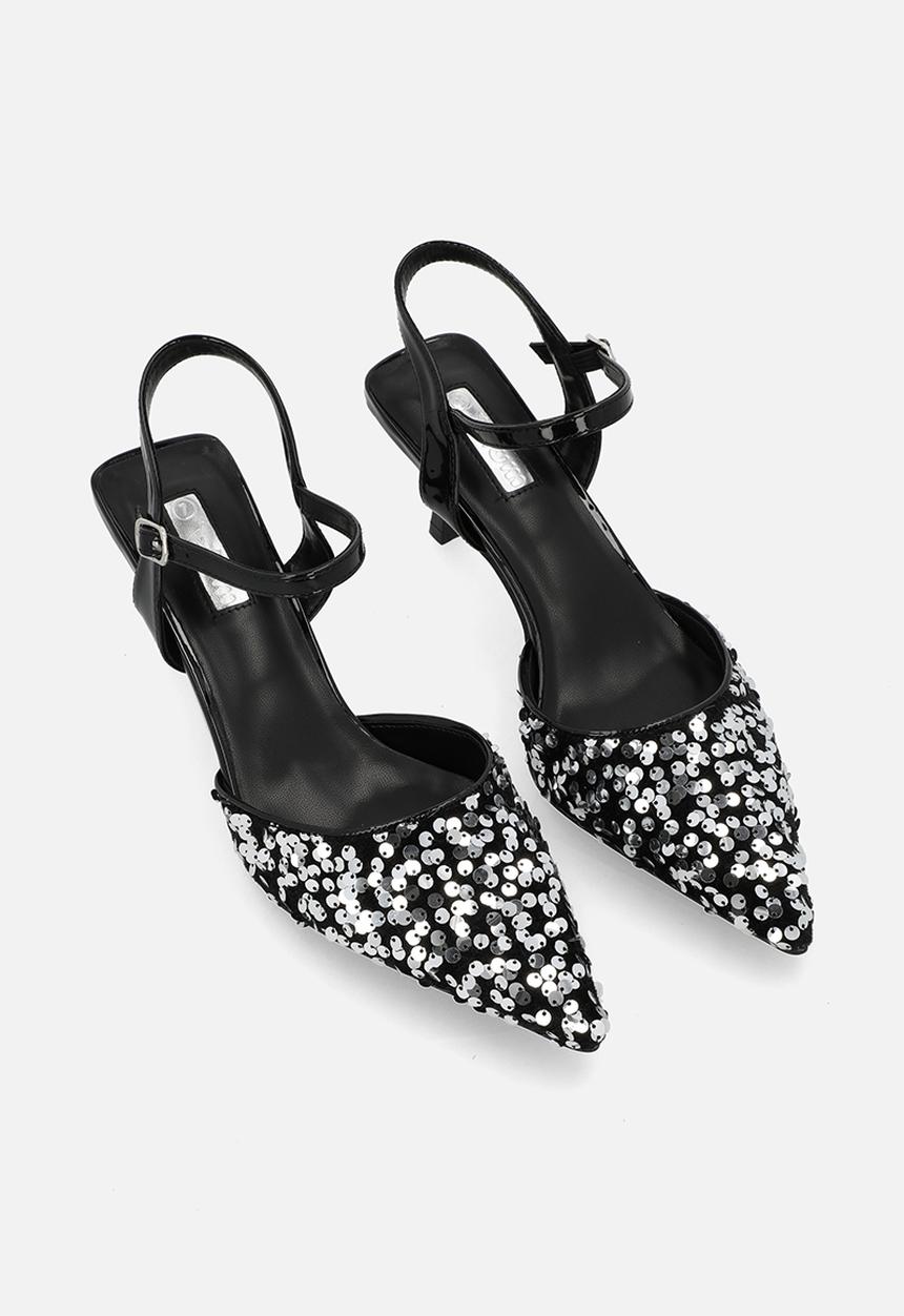 Plum - Sparkle slingback heel - black & silver
