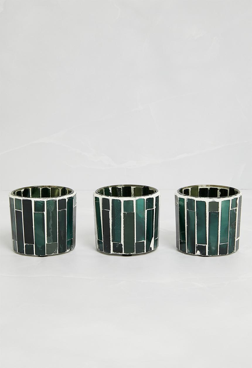 H&S - Ambiance Tealight Holder Set of 3 - green