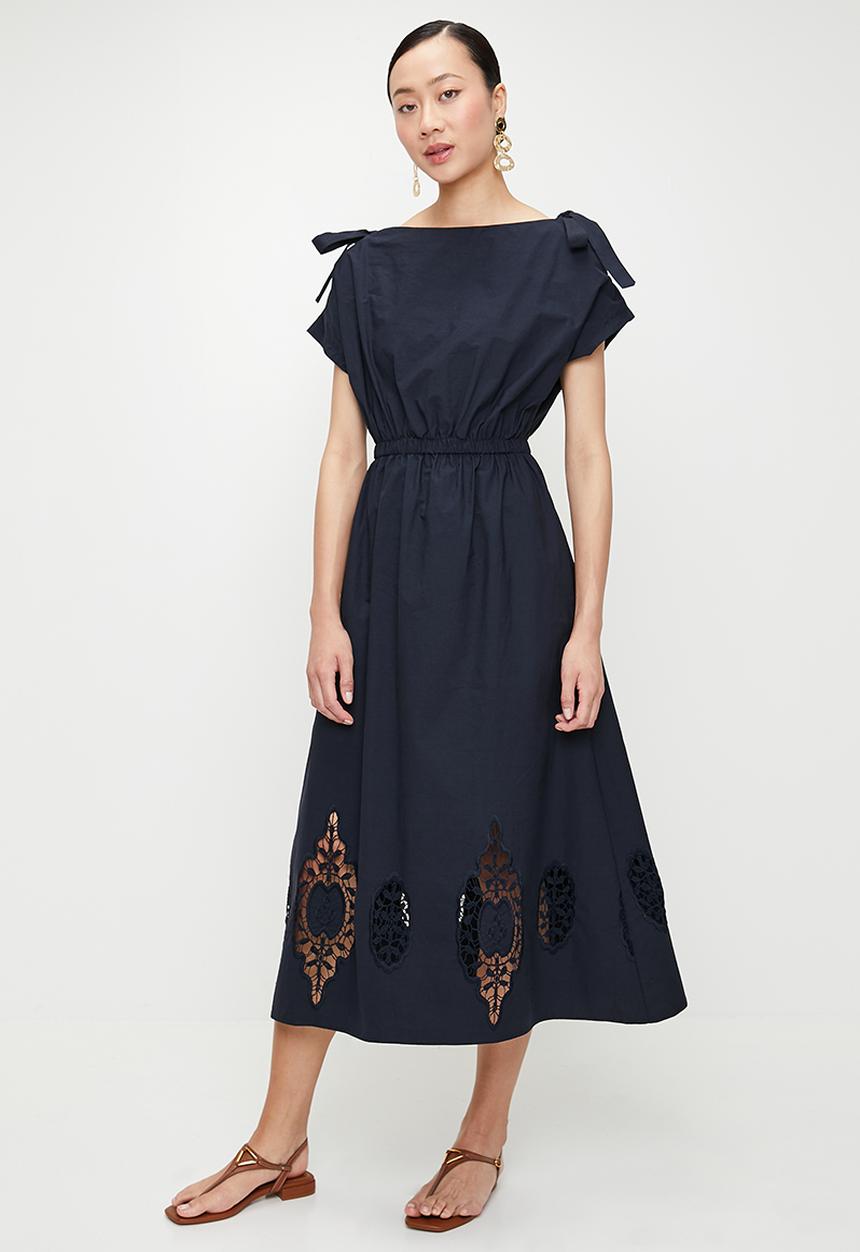 edit - Extended sleeve anglaise midi dress - ink