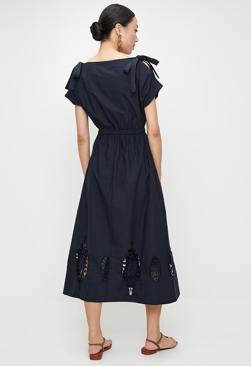 edit - Extended sleeve anglaise midi dress - ink