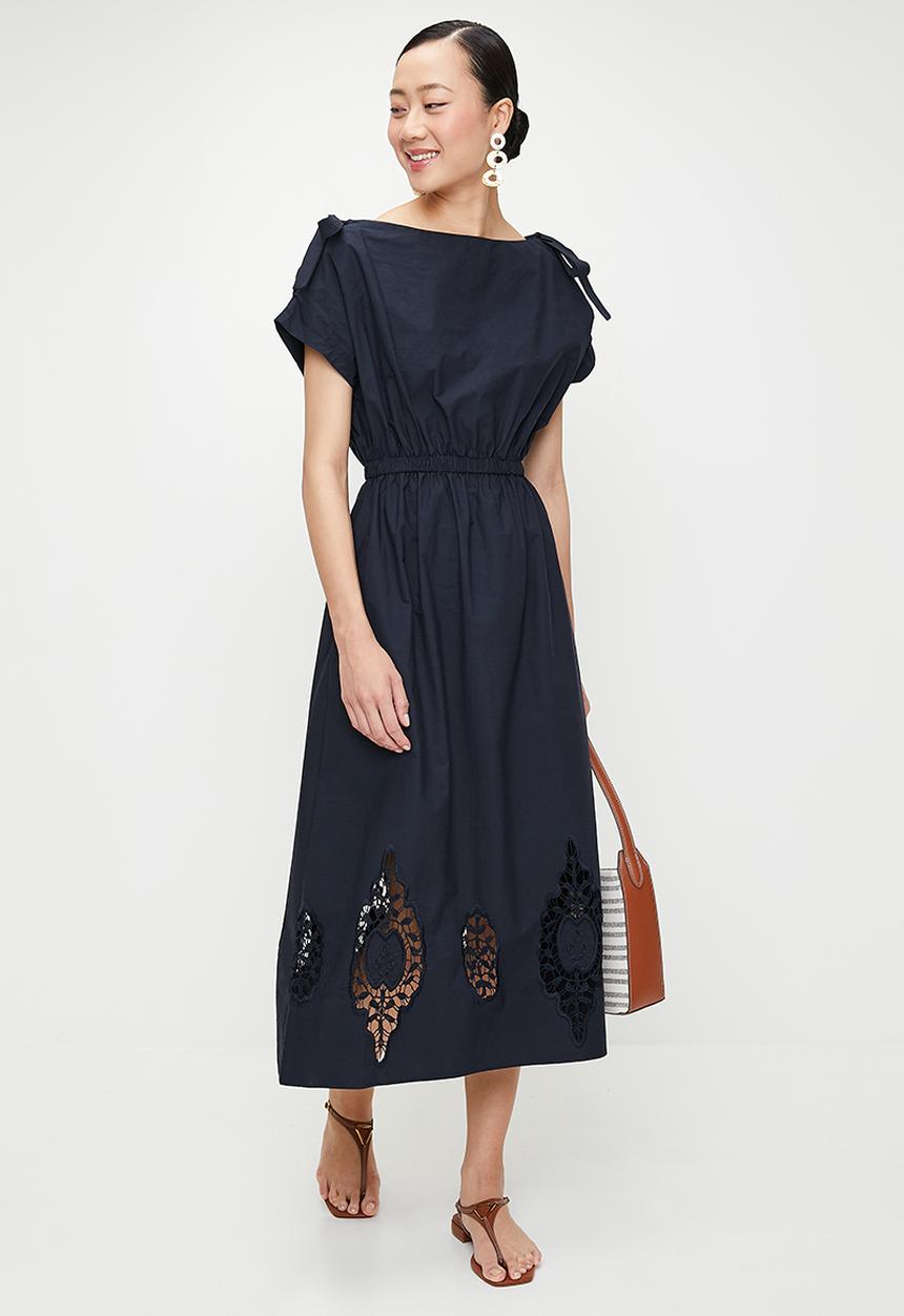 edit - Extended sleeve anglaise midi dress - ink