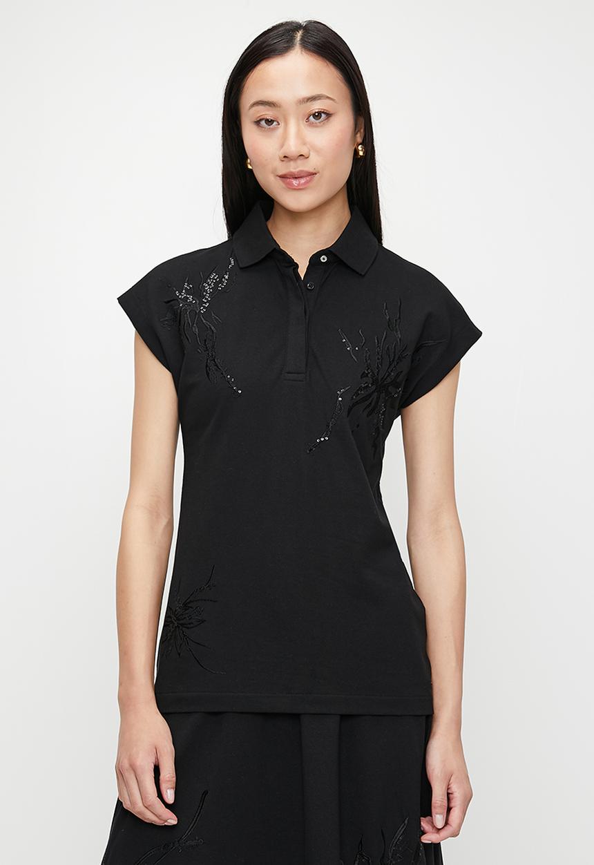 POLO - Wmn Makena Short sleeve Embellished Golfer - Black