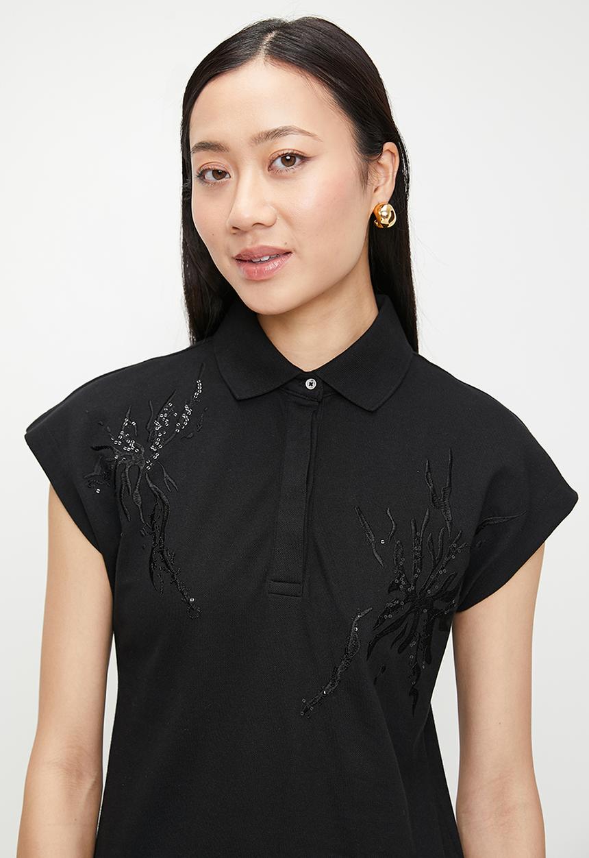 POLO - Wmn Makena Short sleeve Embellished Golfer - Black