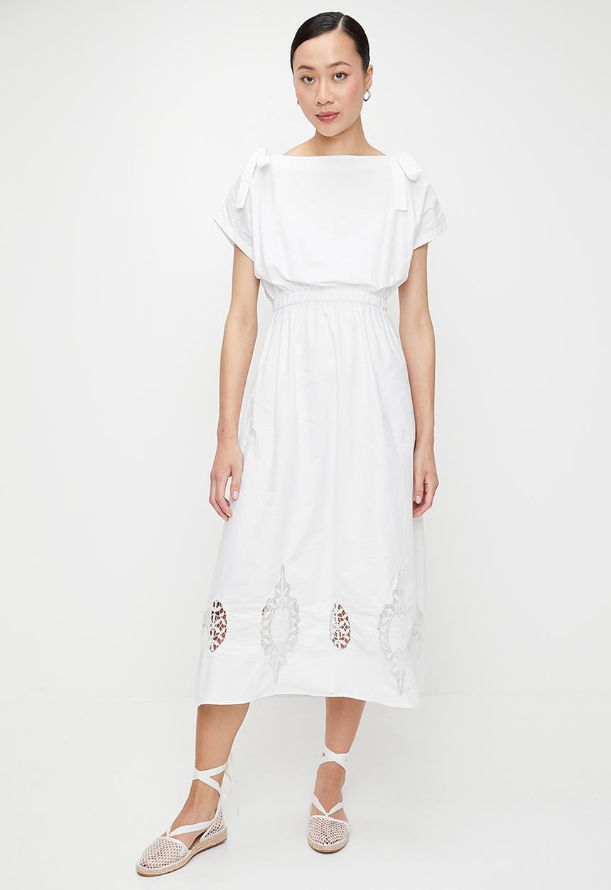 edit - Extended sleeve anglaise midi dress - white