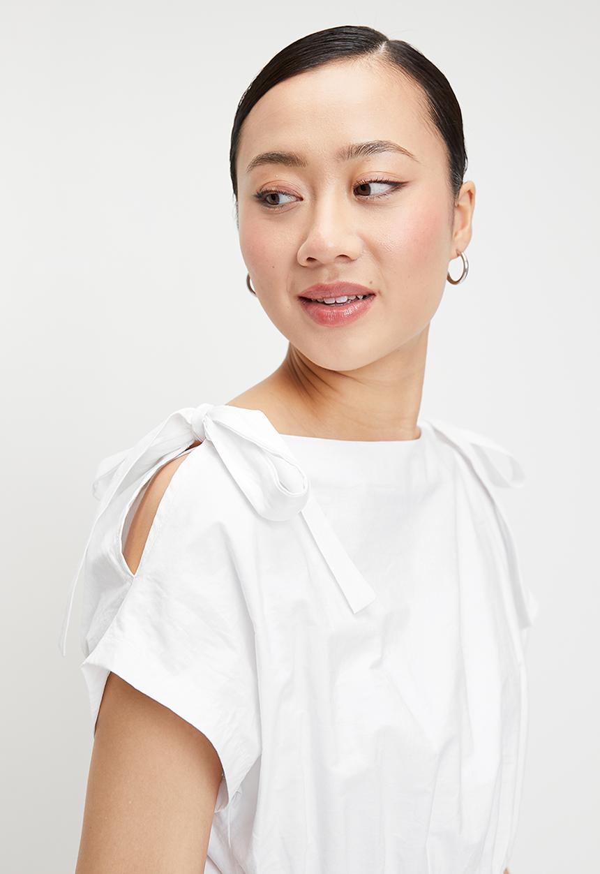 edit - Extended sleeve anglaise midi dress - white